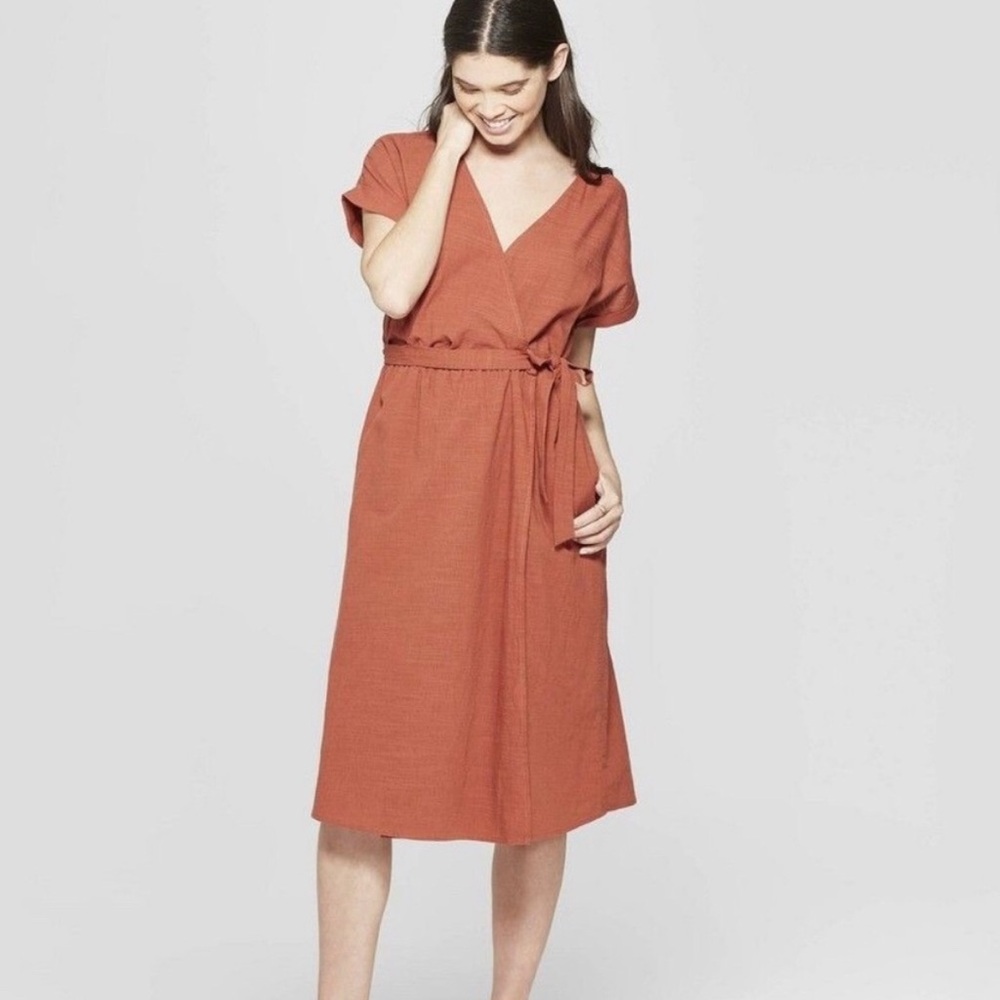 Rust Wrap Dress with pockets